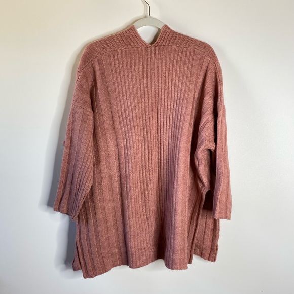 Topshop Women Open Front Cardigan Sz XS Dusty Pink Ribbed Pockets Drop Shoulder - Picture 7 of 13